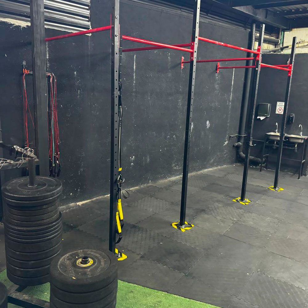 Rig de entrenamiento funcional con discos y lavabos
